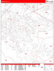 Missouri City Wall Map Zip Code Red Line Style 2024